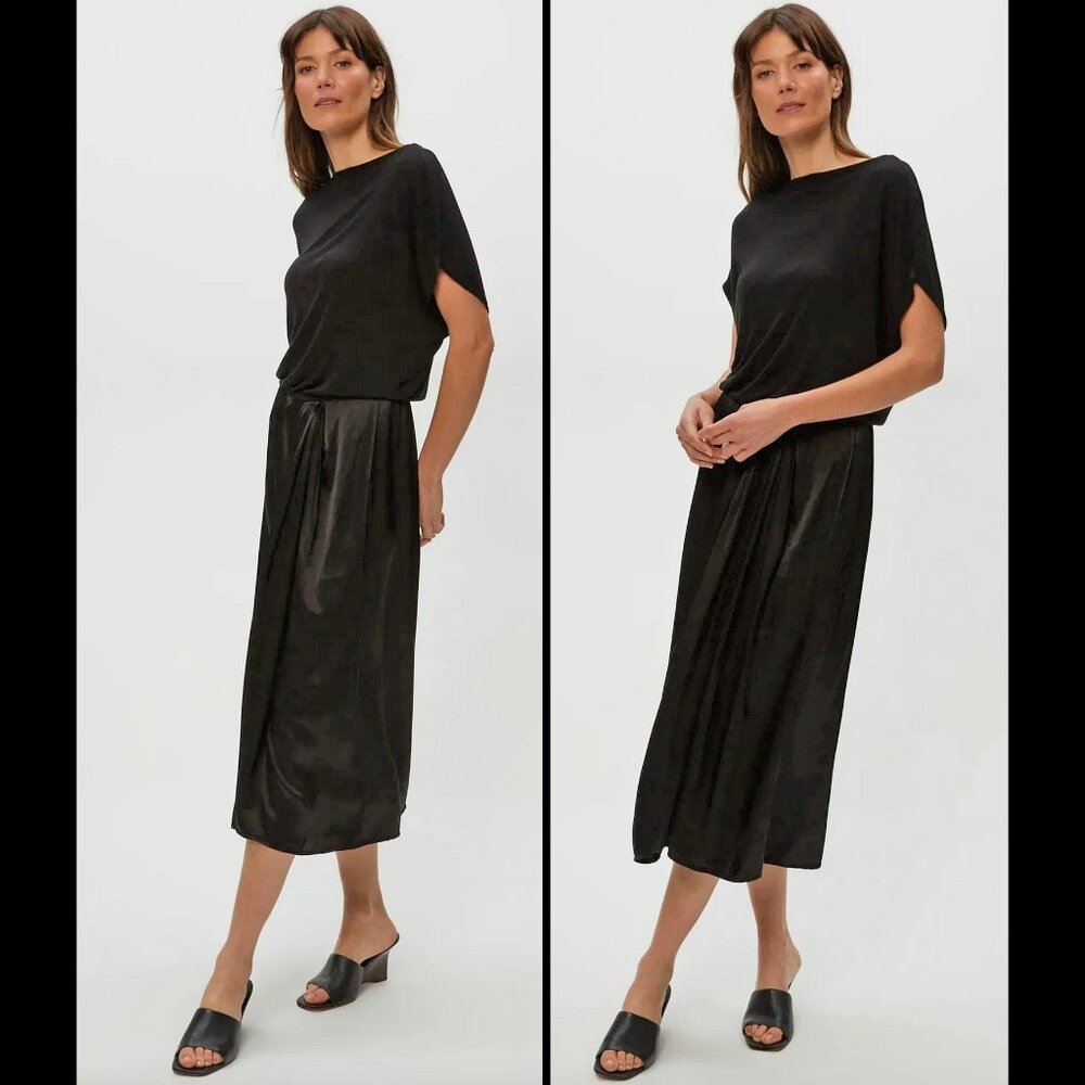 NWT Michael Stars Siobhan Twist-Front midi dress black S LBD